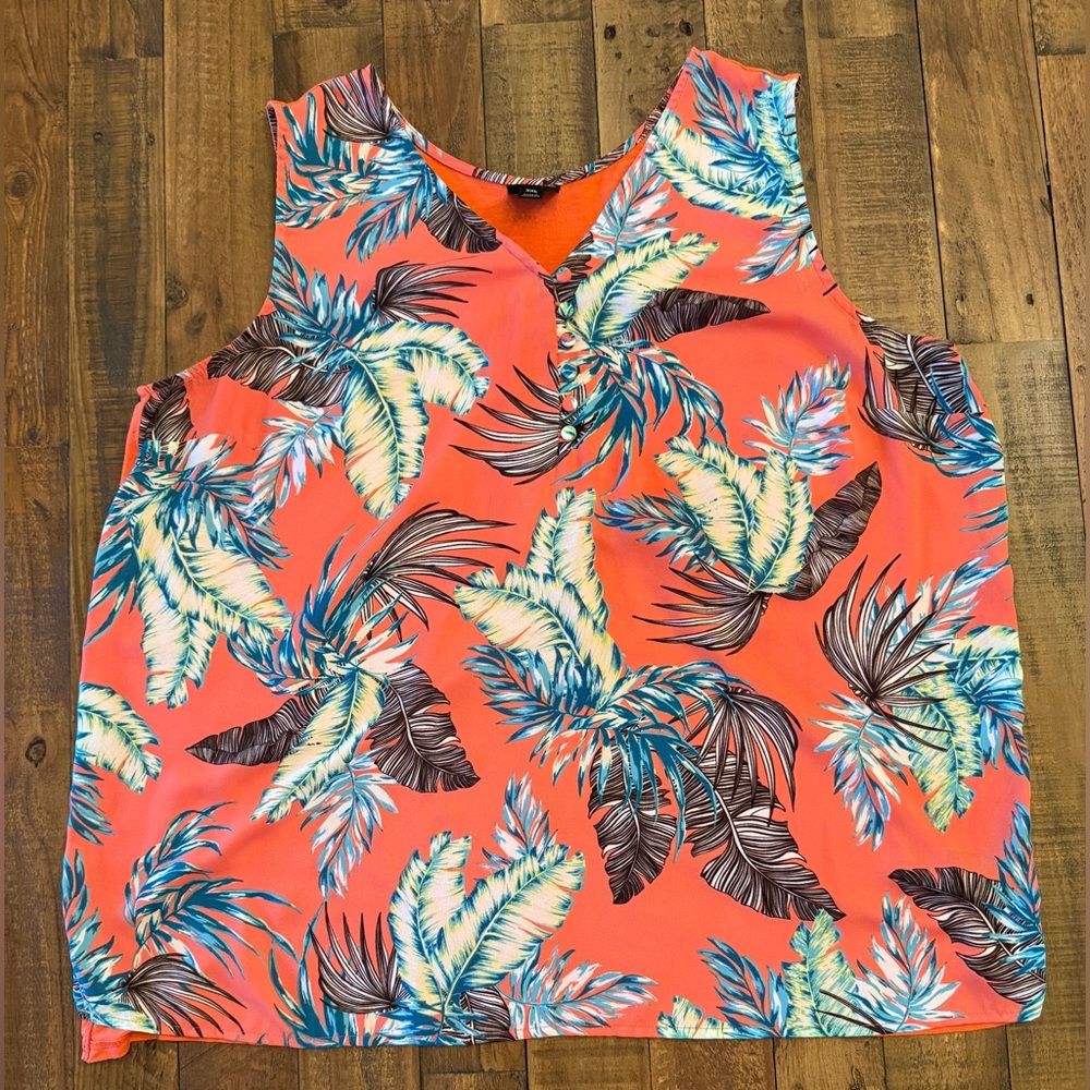 Worthington Coral Tropical Leaf Sleeveless Top Size XXL